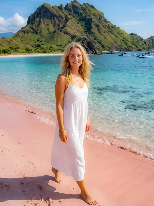 walking on pink beach komodo